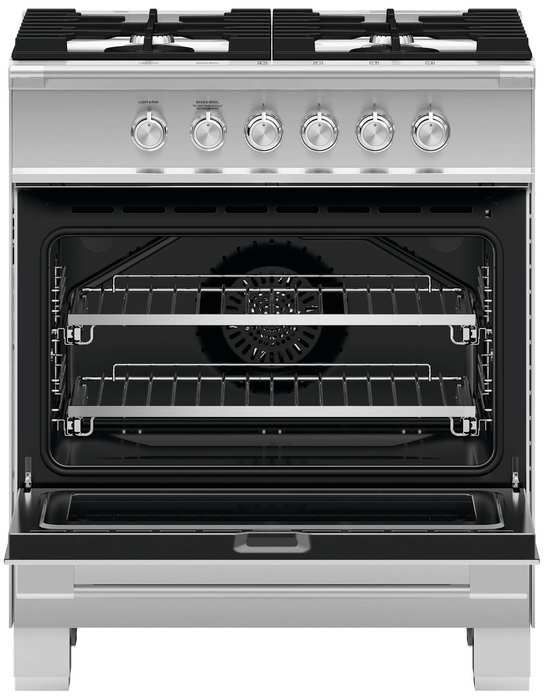 Fisher & Paykel 30" Brushed Stainless Steel with Black Glass Free Standing Gas Range 7