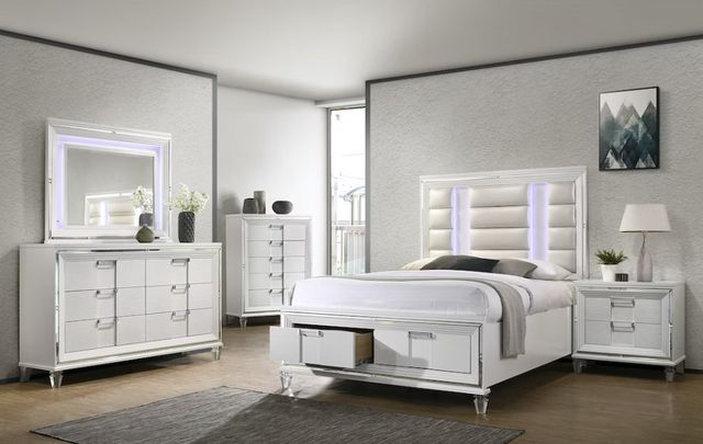 Elements International Twenty Nine White King Upholstered Storage Bed ...