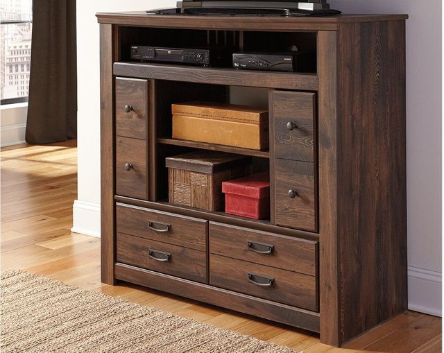 Signature Design by Ashley® Quinden Dark Brown Media Chest with Fireplace Option 1