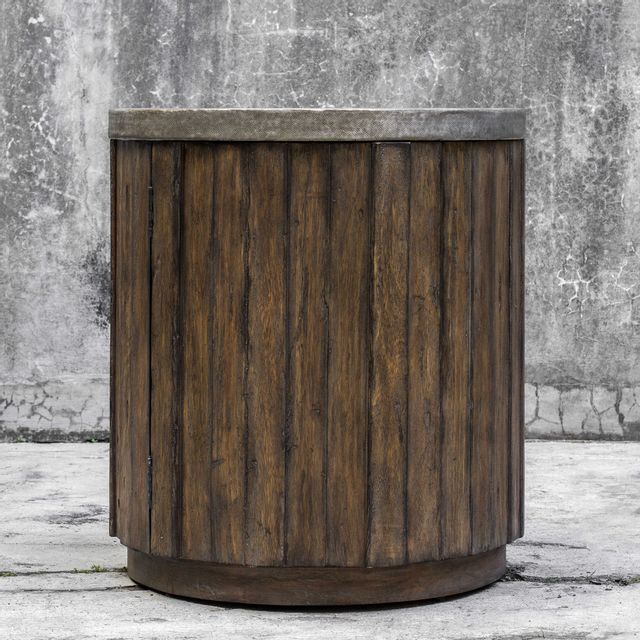 Uttermost® Maxfield Pewter Side Table with Vineyard Fruitwood Base-1
