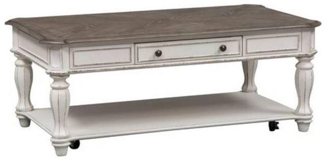 Liberty Furniture Magnolia Manor Weathered Bark Cocktail Table with Antique White Base