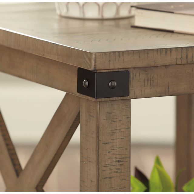 Signature Design by Ashley® Aldwin Gray Farmhouse Rectangular End Table with Metal Accents 3