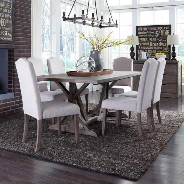 Liberty Furniture Carolina Lakes 7-Piece Weathered Gray Trestle Table Set 0
