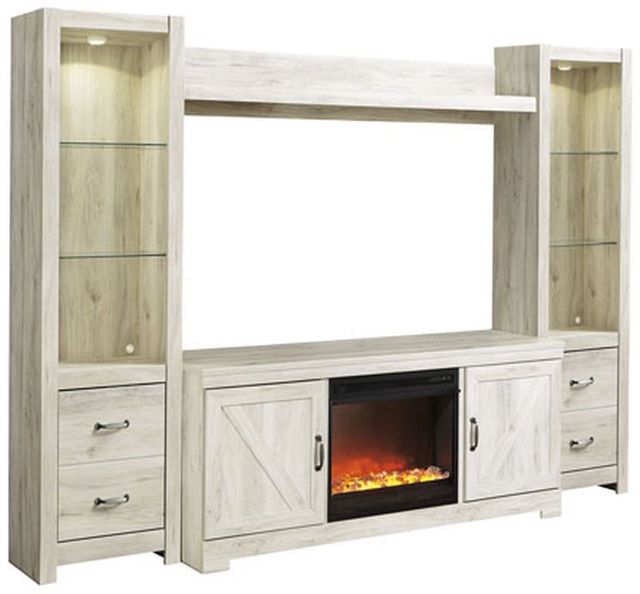 Signature Design by Ashley® Bellaby 4-Piece Whitewash Entertainment Center with Electric Fireplace Insert