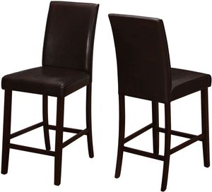 Dining Chair, Set Of 2, Counter Height, Upholstered, Kitchen, Dining Room, Pu Leather Look, Wood Legs, Brown, Transitional