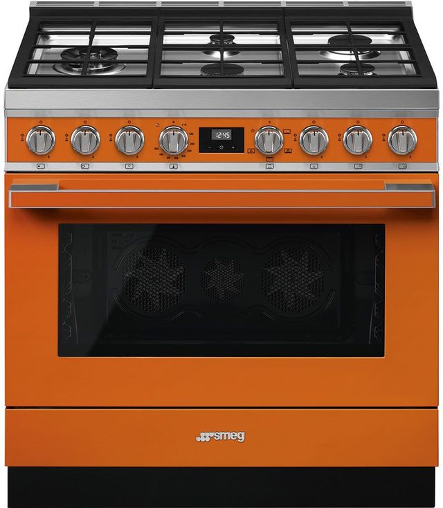 Smeg Portofino Aesthetic 36" Orange Pro Style Gas Range