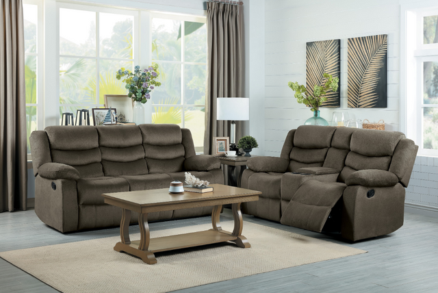 Mazin Furniture Discus Brown Reclining Loveseat with Center Console