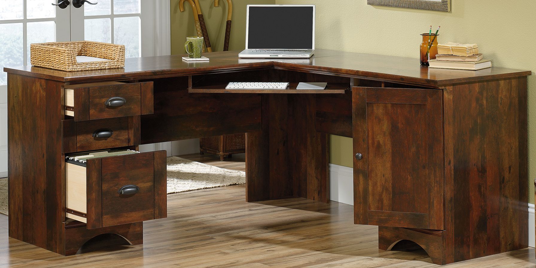 Sauder harbor view corner deals computer desk with hutch