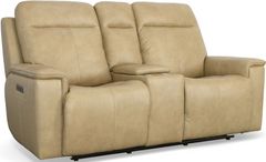 Flexsteel® Odell Stone Power Reclining Loveseat with Console and Power Headrests and Lumbar
