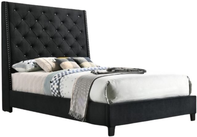 Crown Mark Chantilly Black Queen Upholstered Panel Bed-0