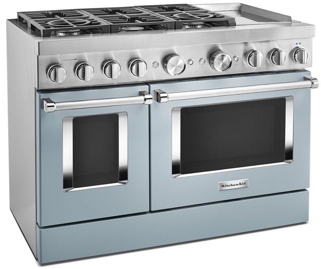 KitchenAid® 48" Misty Blue Commercial-Style Free Standing Dual Fuel Range with Griddle 3