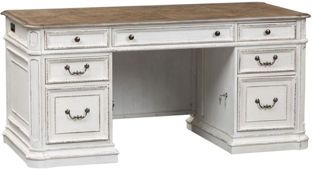 Liberty Furniture Magnolia Manor Two-Piece Antique White Jr Executive Desk-0
