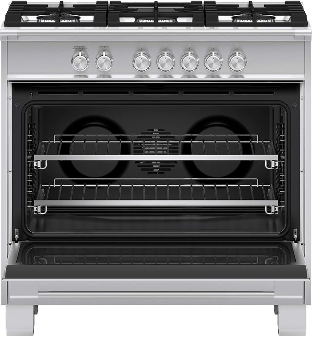 Fisher & Paykel 36" Brushed Stainless Steel with Black Glass Freestanding Gas Range 1