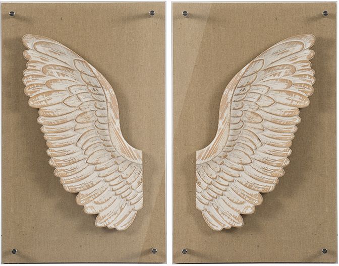 A & B Home Set of 2 White Washed Wood Carved Wing Wall Art | Bob Mills  Furniture | TX, OK