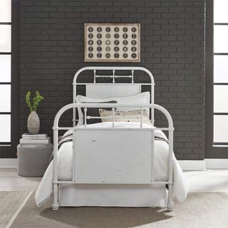 Liberty Vintage White Metal Twin Bed with Rails
