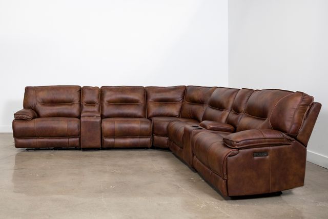 Man Wah Brown 7 Piece Brown Leather Power Reclining Sectional-2