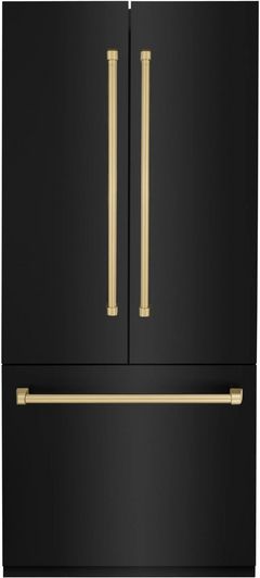 ZLINE Autograph Edition 36 In. 19.6 Cu. Ft. Black Stainless Steel Built In Counter Depth French Door Refrigerator