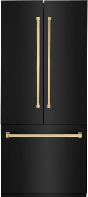 ZLINE Autograph Edition 36 In. 19.6 Cu. Ft. Black Stainless Steel Built In Counter Depth French Door Refrigerator