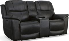 Flexsteel® Crew Raven Power Reclining Loveseat with Console and Power Headrests and Lumbar
