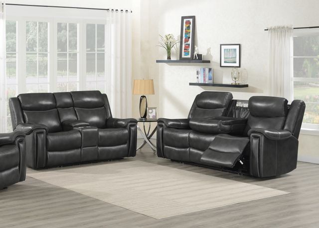 Coaster® Shallowford Hand Rubbed Charcoal Power Reclining Upholstered Loveseat with Console 6