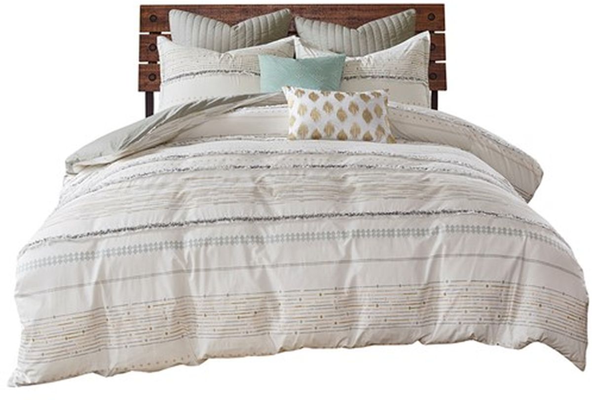Multi INK+IVY NEA 3 PC 100% Cotton Percale Printed Bohemian Stripes Design with Rows of Tassel Accent Shabby Chic All Season Comforter Bedding Set with Matching Sham Full/Queen