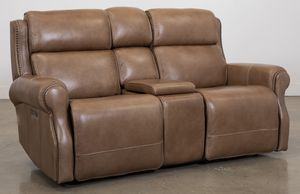 Man Wah Umber Leather Power Reclining Console Loveseat