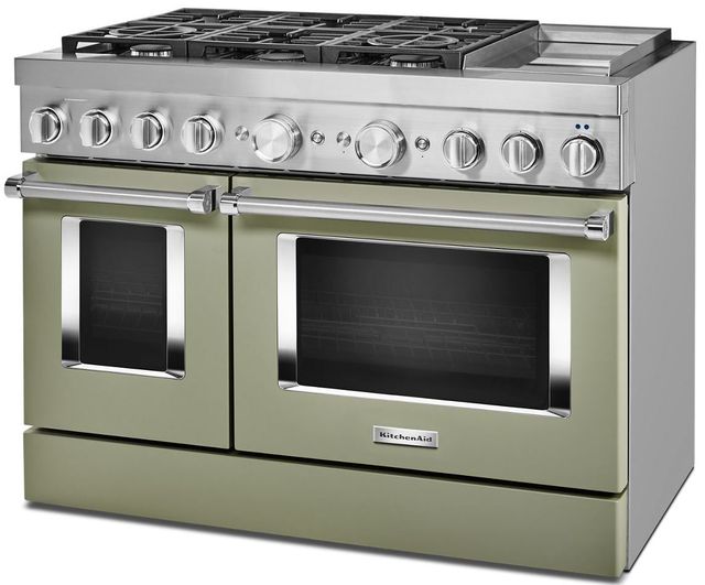 KitchenAid® 48" Avocado Cream Commercial-Style Free Standing Dual Fuel Range with Griddle 4