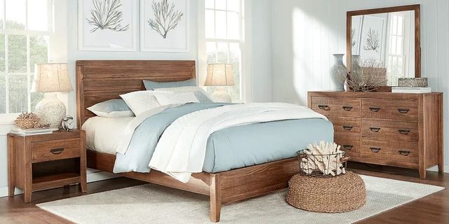 Palm Grove Rustic Brown Queen Bed, Dresser, Mirror and 2 Open Nightstands-0
