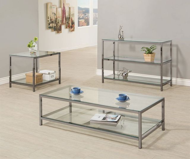 Coaster® Ontario Black Nickel Coffee Table With Glass Shelf 1