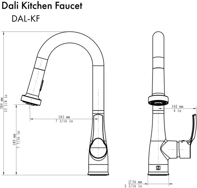 ZLINE Dali Brushed Nickel Pull Down Kitchen Faucet 4