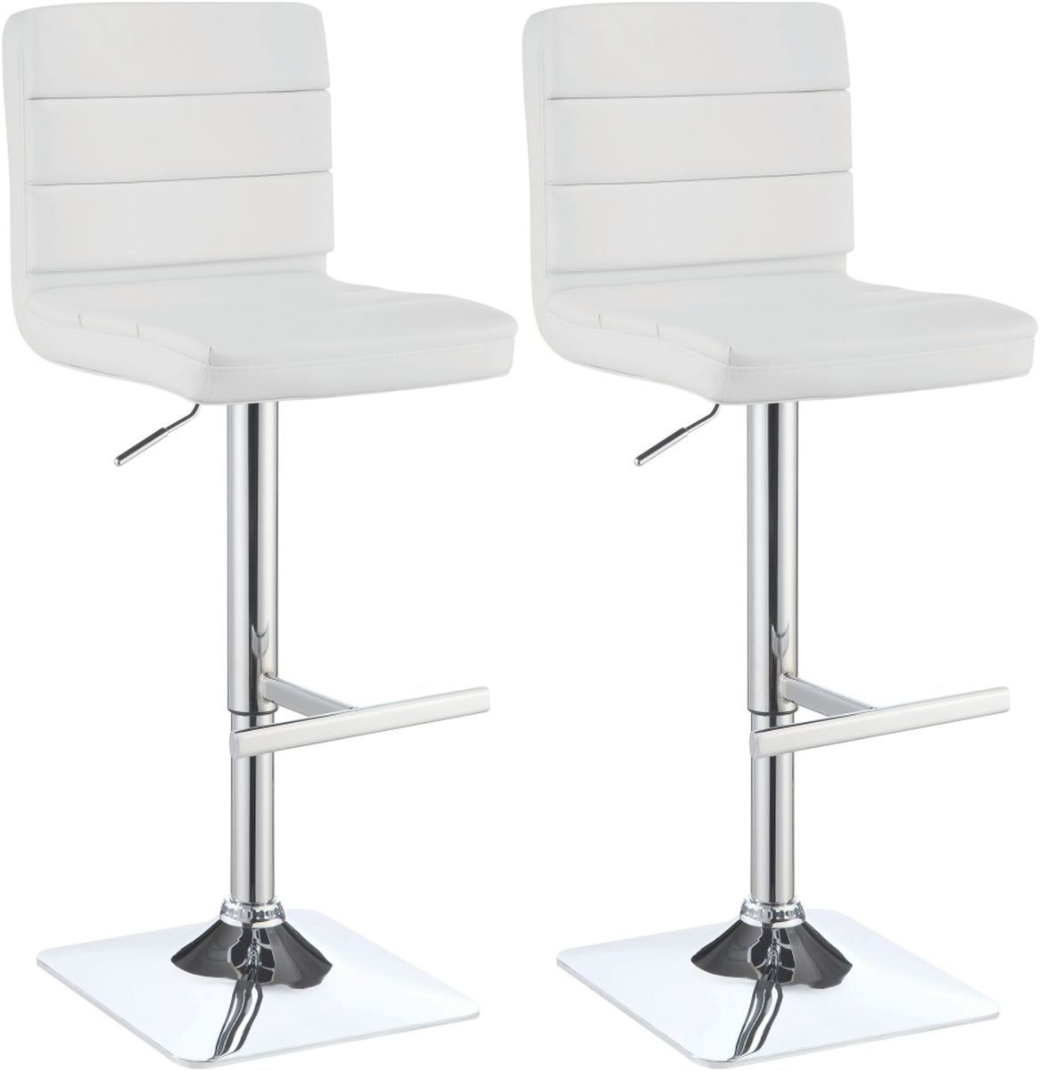 Coaster Bianca 2 Piece White Chrome Upholstered Adjustable Bar Stools