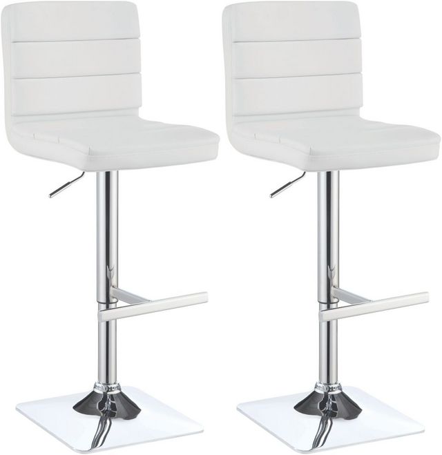 Coaster® Bianca Set of 2 White/Chrome Upholstered Adjustable Bar Stools