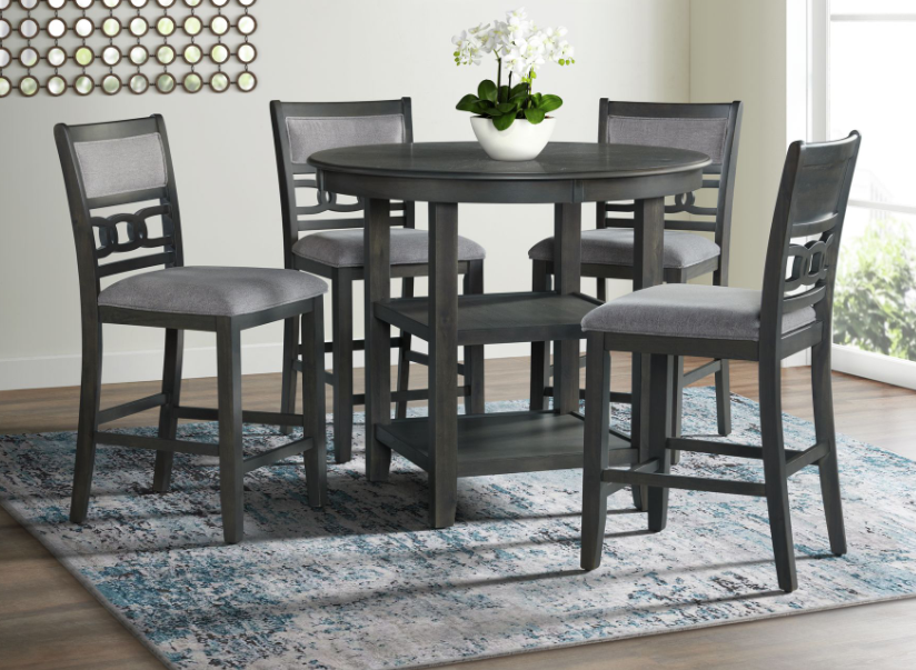 Elements International Amherst 5-Piece Grey Counter Height Dining Set ...