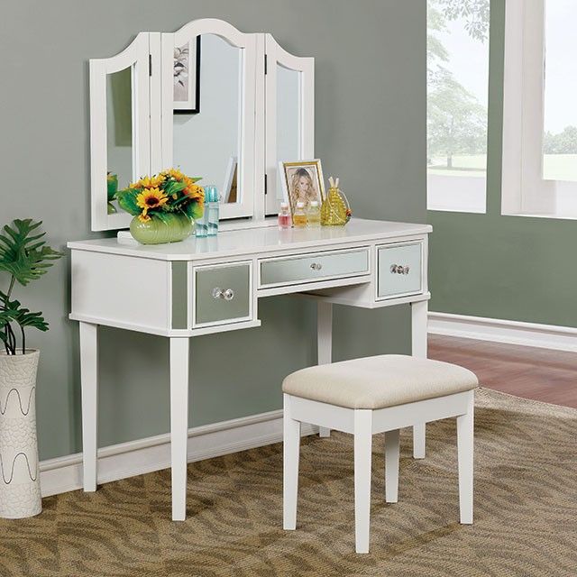 Furniture of America® Clarisse White Vanity with stool 0