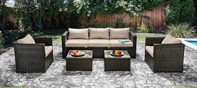 Furniture of America® Olina Beige/Espresso Patio Sofa Set 0