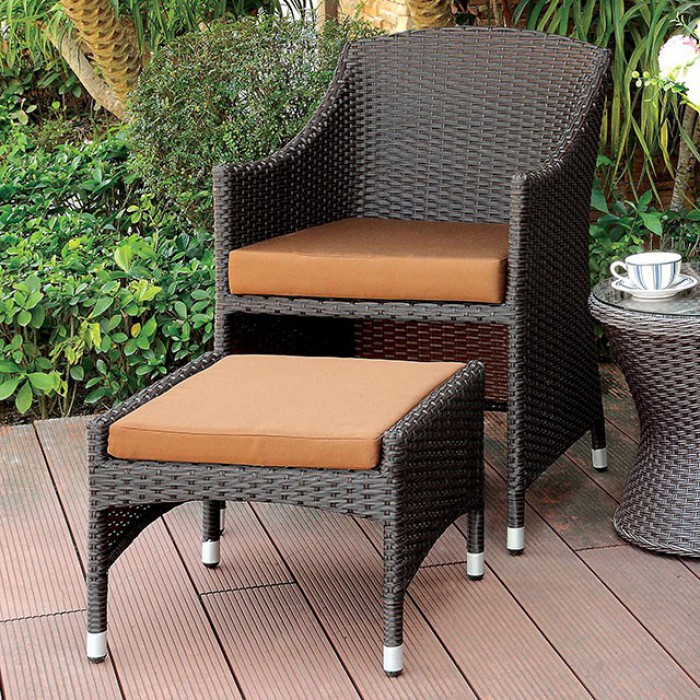 wicker chair with nesting ottoman