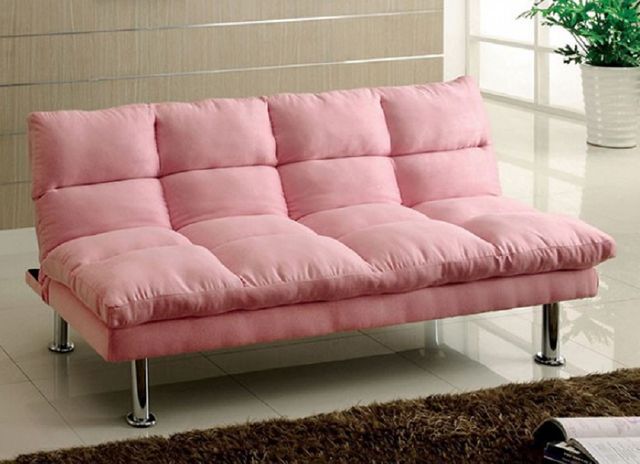 Furniture of America® Saratoga Futon Pink/Chrome Sofa