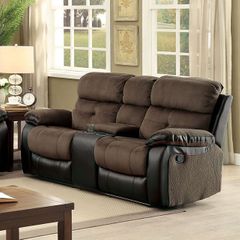 Furniture of America® Hadley Black/Brown Reclining Loveseat with Console