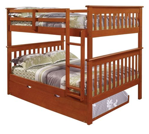Donco Kids Light Espresso Full/Full Mission Bunk Bed With Trundled Bed