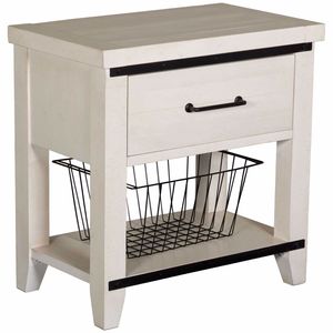 White Single Drawer Nighstand with Rustic Metal Accents