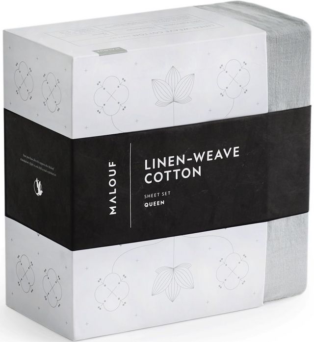 Malouf® Linen-Weave Cotton Fog Split California King Sheet Set 4