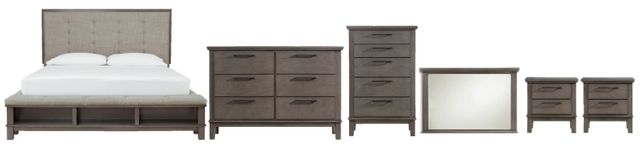Benchcraft® Hallanden 6-Piece Gray California King Storage Panel Bed Set