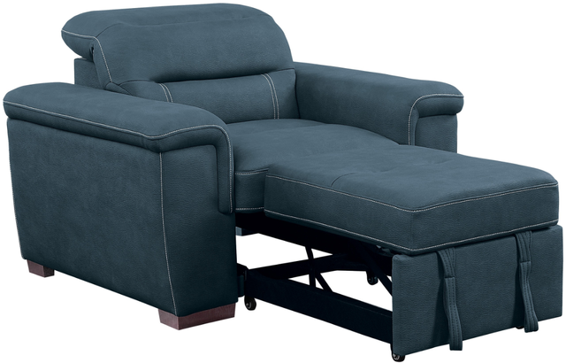 Homelegance Alfio Blue Chair With Pull-Out Ottoman 3