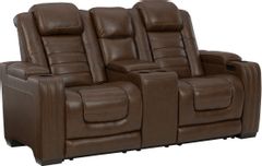 Signature Design by Ashley® Backtrack Chocolate Leather Power Recliner Loveseat with Console and Power Headrest & Air Massage