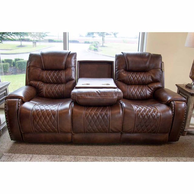 Corinthian Furniture Sahara Leather Reclining Sofa with Drop Down Table-1