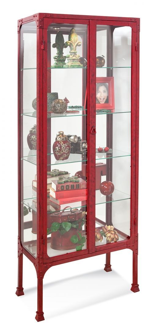 Philip Reinisch Co Kildair Steel and Iron Distressed Red Accent Cabinet