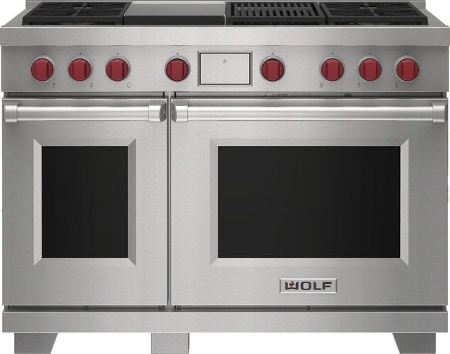 Wolf® 48" Stainless Steel Freestanding Dual Fuel Range and Infrared Charbroiler and Infrared Griddle-0