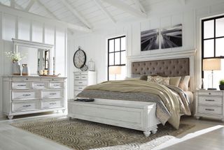 Benchcraft® Kanwyn Whitewash Upholstered Storage King Bedroom Group P94329817
