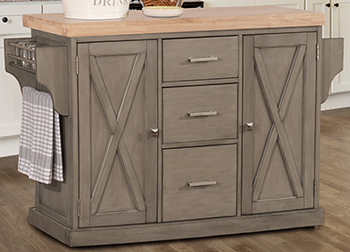 Hillsdale Furniture Brigham Distressed Gray Kitchen Island with Natural Wood Top