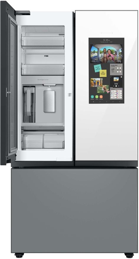 Samsung Bespoke 24 Cu. Ft. Matte Grey/White Glass Counter Depth 3-Door French Door Refrigerator with Family Hub™ 2